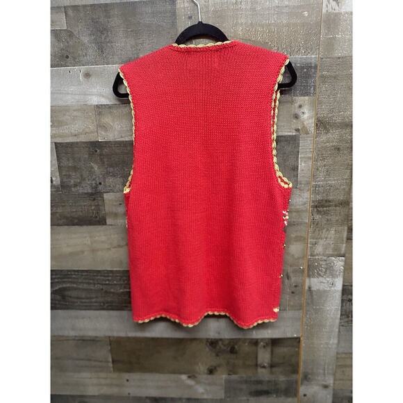 Tiara Christmas Embellish Embroidered Sweater Vest Red Women’s Large VINTAGE - Picture 5 of 7